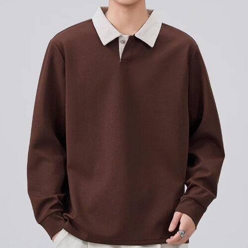 Advanced Retro Color Block Hooded Sweatshirt for Men, Casual Loose Collar Top, Korean Style Trendy Long-Sleeve Polo Shirt