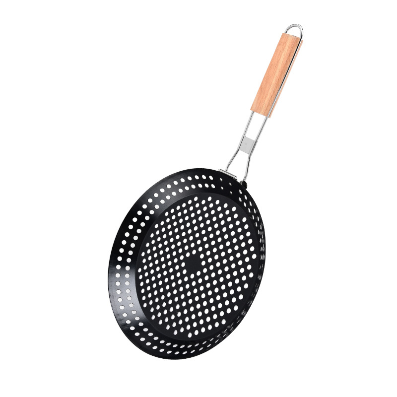 Mango plegable bandeja de barbacoa antiadherente circular hueco bandeja de barbacoa bandeja de verduras cesta de barbacoa al aire libre herramientas de barbacoa