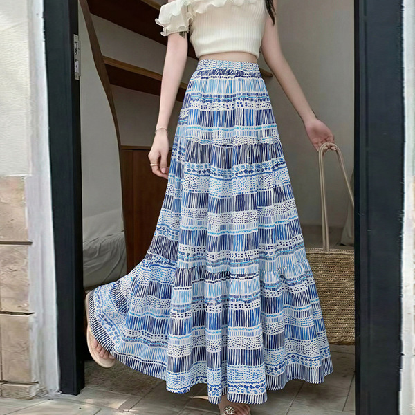 Dancing summer ethnic fitted long skirt