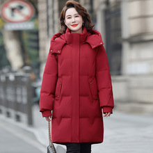 妈妈装羽绒服女冬装中长款新款中老年冬季连帽加厚保暖白鸭绒外套