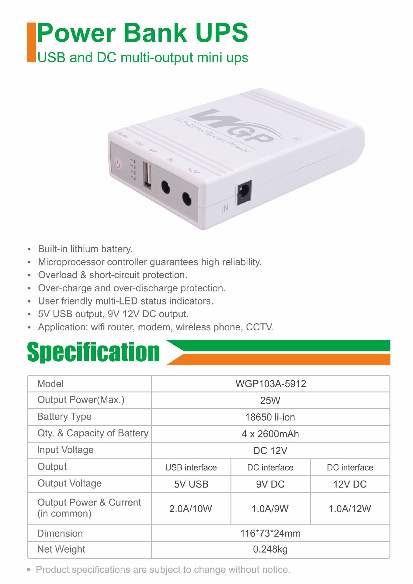 Fuente de Alimentación Ininterrumpida (UPS) para Router y Módem, DC12V9V5V, Batería de Respaldo Móvil, Mini UPS