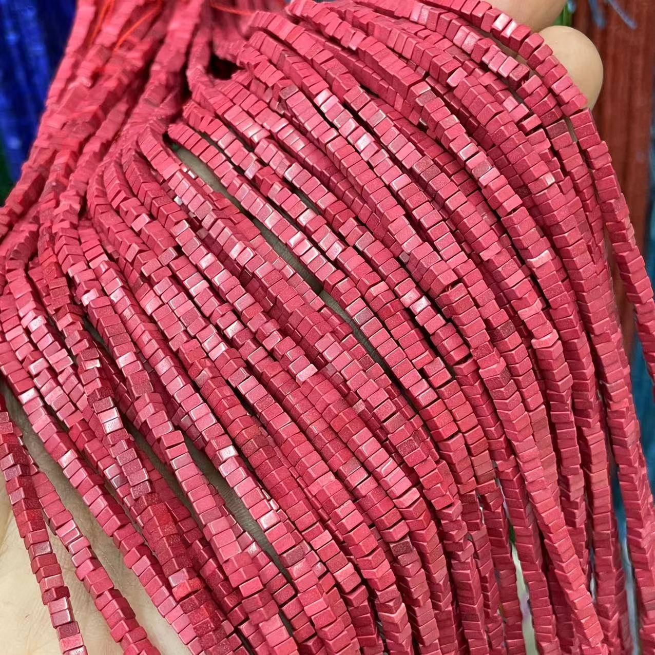 深色珊瑚红 粉压松石 正方形隔片 1X2MM  DIY 饰品服饰配件 Beads