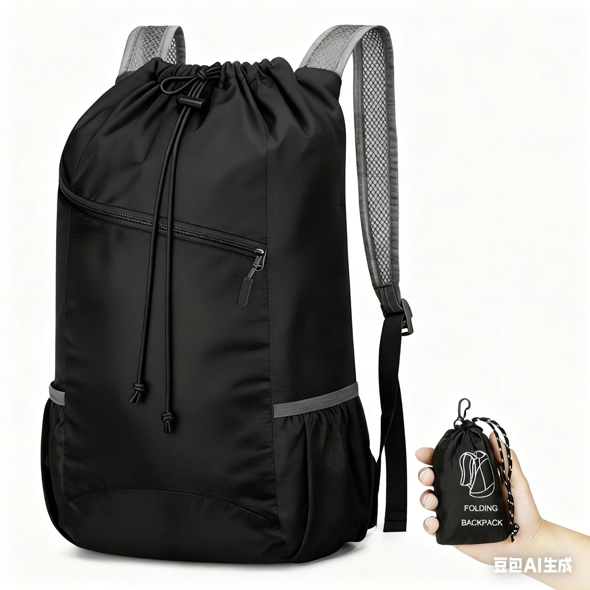 跨境运动背包户外防水拉绳包拉链运动男士骑行拉绳牛津布旅行书包