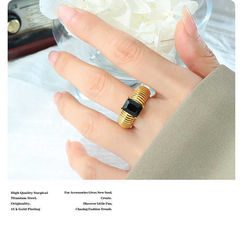 18K Gold Plating Color PVD Coated Real Gold Plated 18K Gold Geometric 304 Stainless Steel Retro Waterproof Non Tarnish Rings