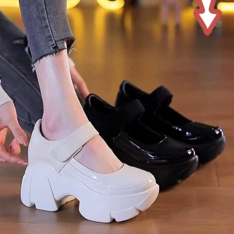 跨境爆款漆皮厚底内增高跟老爹鞋新品热卖时尚性感坡跟运动松糕鞋