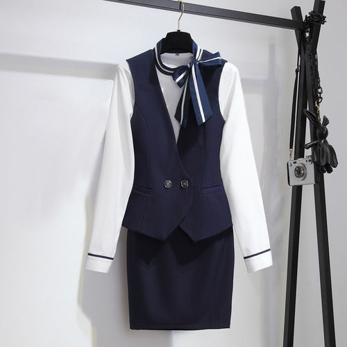Professional Blazer Suit Set Women Formal Workwear Manager Suit Work Dress Women Blouse Vest Dress Set