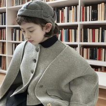 韩版羊毛加厚呢外套女童双面呢子大衣洋气两件套男童韩版童装秋冬