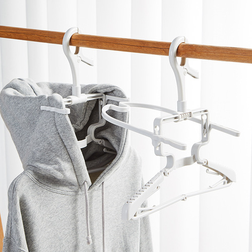 Sweatshirt hooded folding clothes hanger rotatable windproof clothes drying rack turtleneck sweater clip household wide shoulder telescopic drying rack