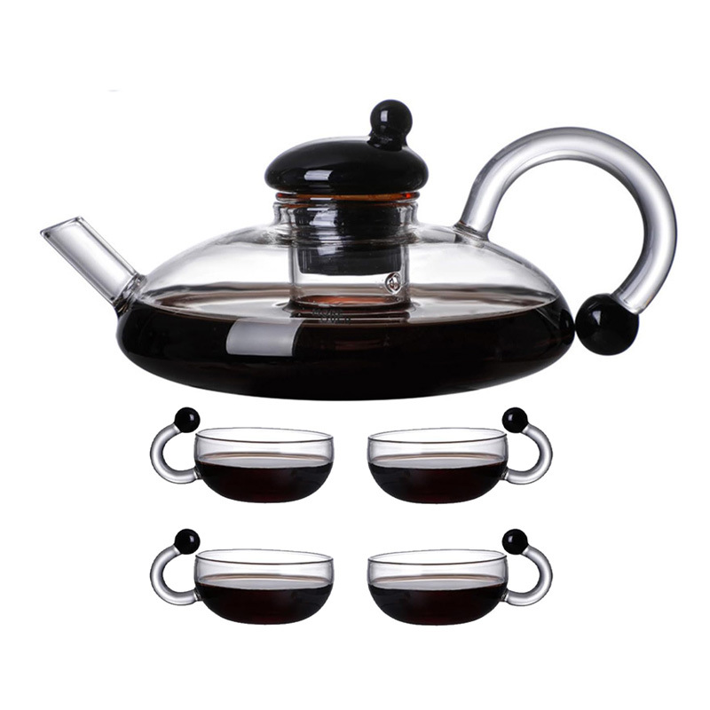 Tetera de vidrio Juego de té de vidrio resistente al calor Filtro resistente a altas temperaturas para el hogar Café Compartir Tetera de flores de té