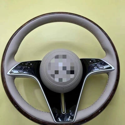 Genuine Leather and Wood Style Universal Old-To-New – Steering wheel - beige