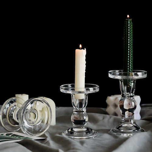 ins French simple Roman column glass candlestick ornaments creative home decoration desktop aromatherapy candle cafe