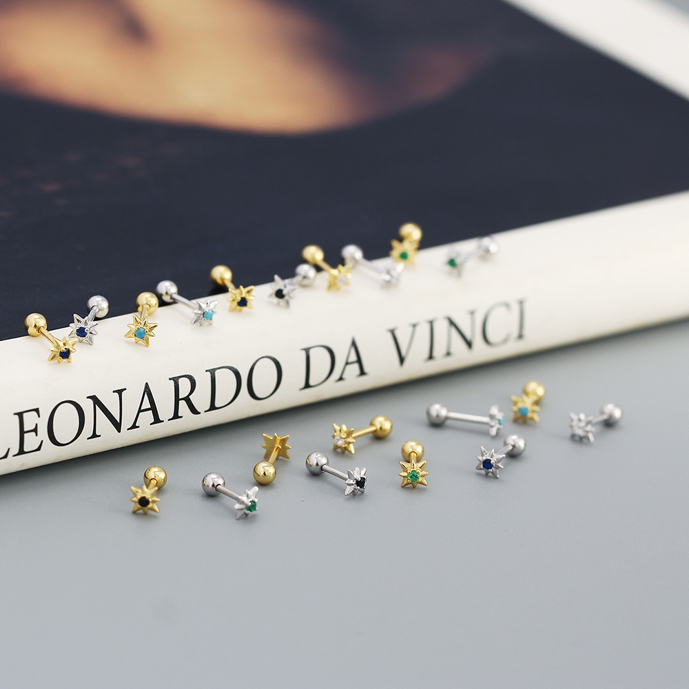 Ear Studs Classification 1 Pair Quantity 1 Pair Silver Star Zircon Electroplating 18K Real Gold Plated Platinum Plated Ear Studs