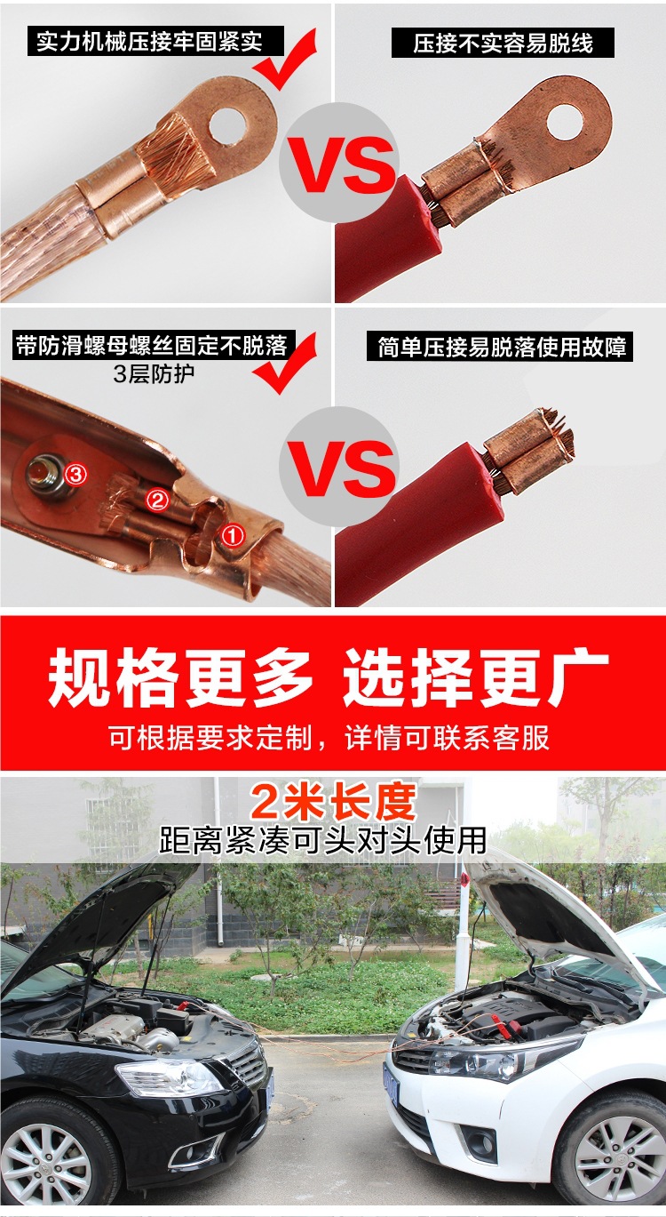 Qande Car Battery Cable Jumper Cable Alligator Clip Battery Connection Cable Grounding Jumper Cable
