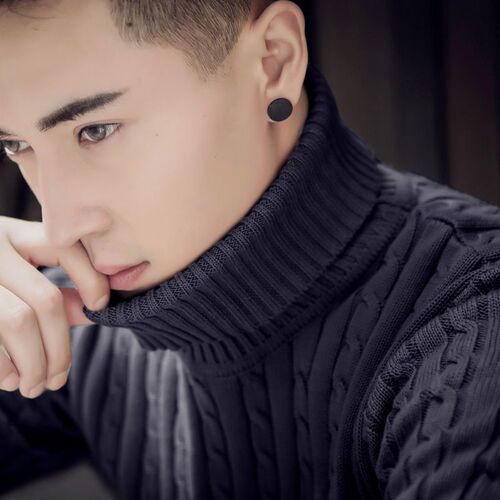 Autumn and Winter Men's High-Neck Sweater Korean Style Knitted Shirt with Fleece and Thick Warm Innerwear Line Outerwear for Middle-Aged and Elderly Men