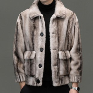 Lapel Mink Jacket Men's Winter Thickened Warm Fashion Trend Two-sided Fur One-piece Fur Jacket Top