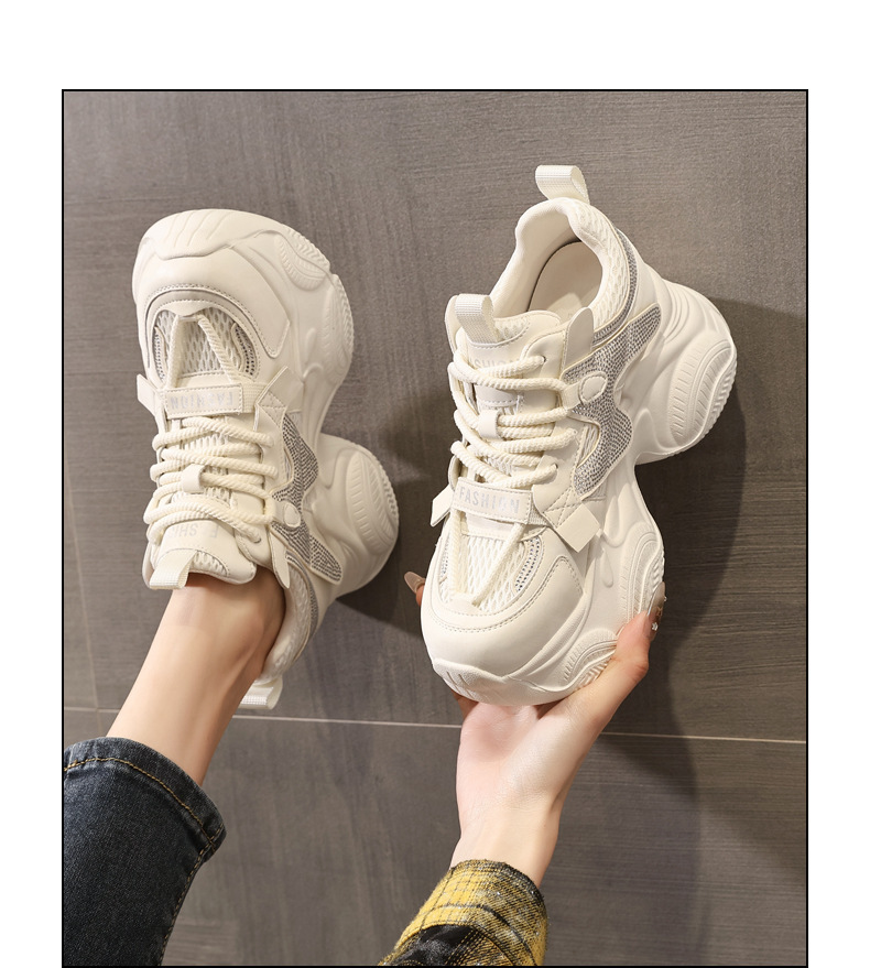 Giày sneaker nữ đế dày tăng chiều cao lưới thoáng khí — màu be chi tiết 14