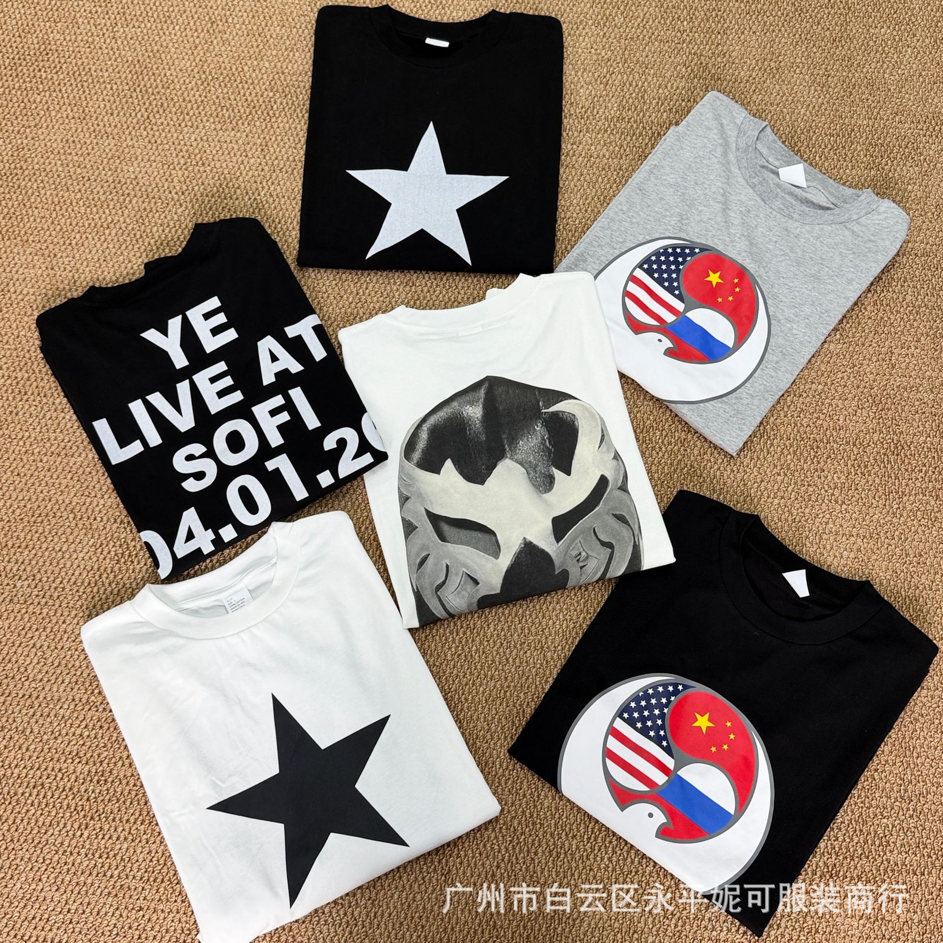 Kanye Bully洛杉矶周边五角星面罩印花欧美嘻哈侃爷和平鸽短袖T恤