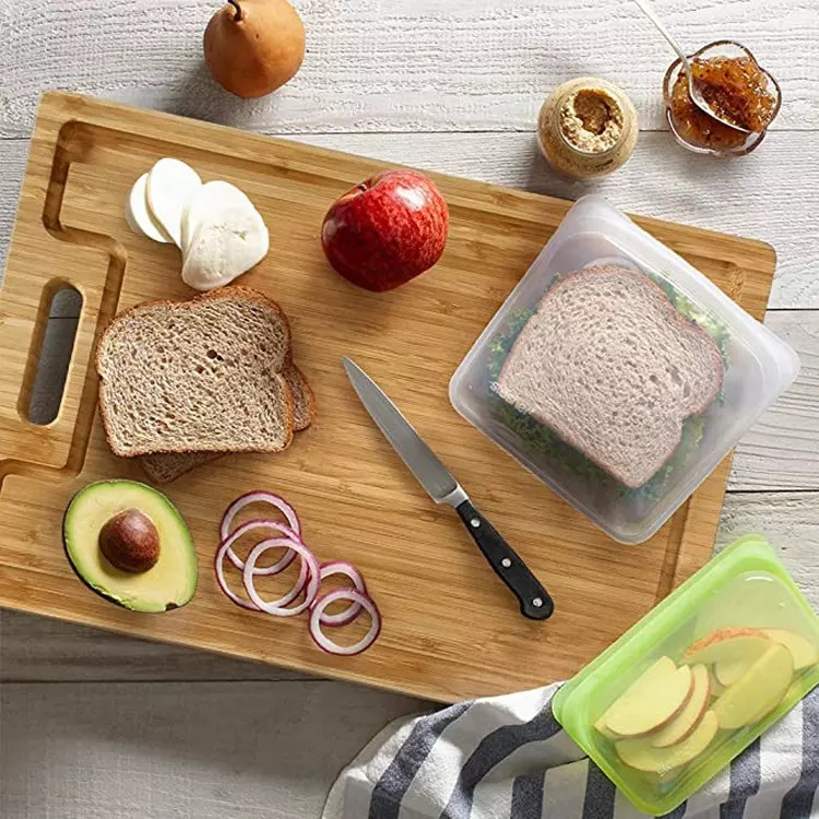 Tablero de cortar de bambú con mango Tablero de corte de hogar Tablero de corte de frutas y verduras Tablero de rodar Tablero de pan de carne de pizza multifuncional