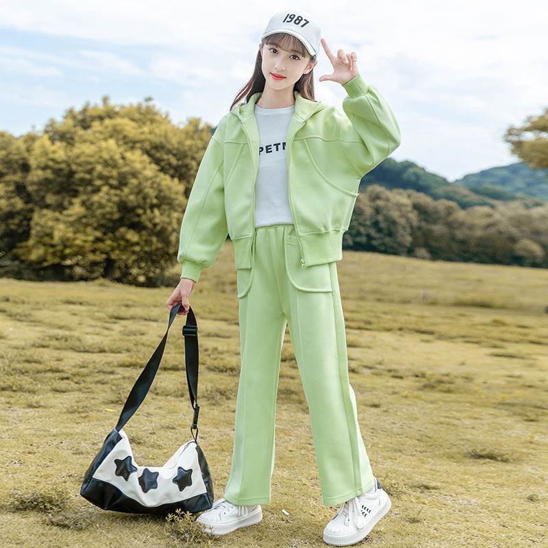 (2개) 소녀의 봄 의류 2024 새로운 세트 서양식 소녀 큰 어린이 의류 운동복 어린이 봄과 가을 운동복 소녀 투피스 세트