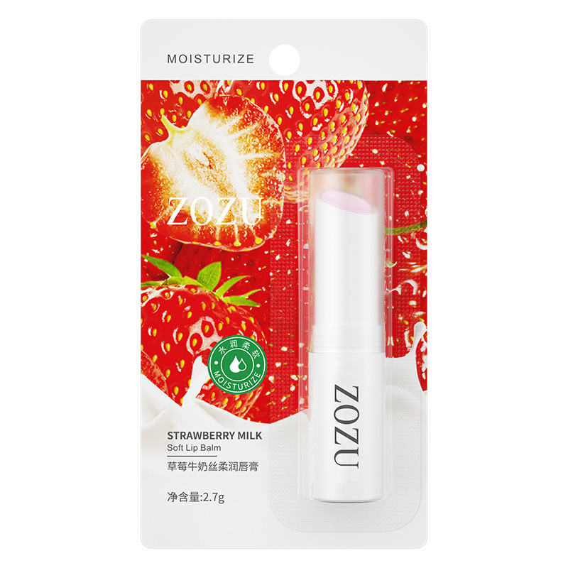ZOZU Strawberry Milk Lip Balm, hidratante, protector labial, mejora de las grietas secas, desvanecimiento de las marcas labial, lipstick al por mayor.