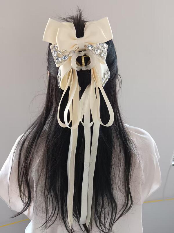 轻奢高级感夜宴蝴蝶结闪钻飘带马尾抓夹长飘带甜美时尚发饰|undefined
