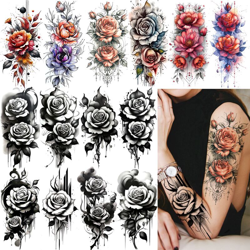 Cross-Border Sexy Rose Leaf High-End Tattoo Stickers Arm Tattoo Stickers European and American Tattoo Amazon Cross-Border Sexy Rose Leaf High-End Tattoo Stickers Arm Tattoo Stickers European and American Tattoo Amazon