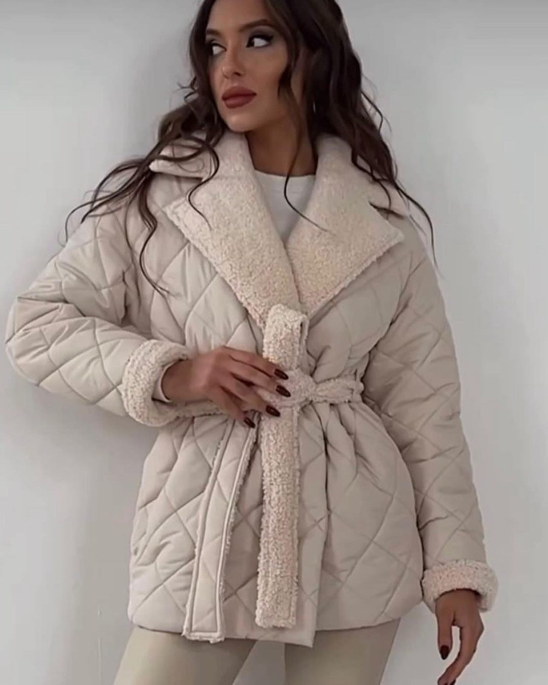 Solid Color, Argyle Pattern Women's Casual Simple Style Solid Color Argyle Tie Coat Cotton Clothes