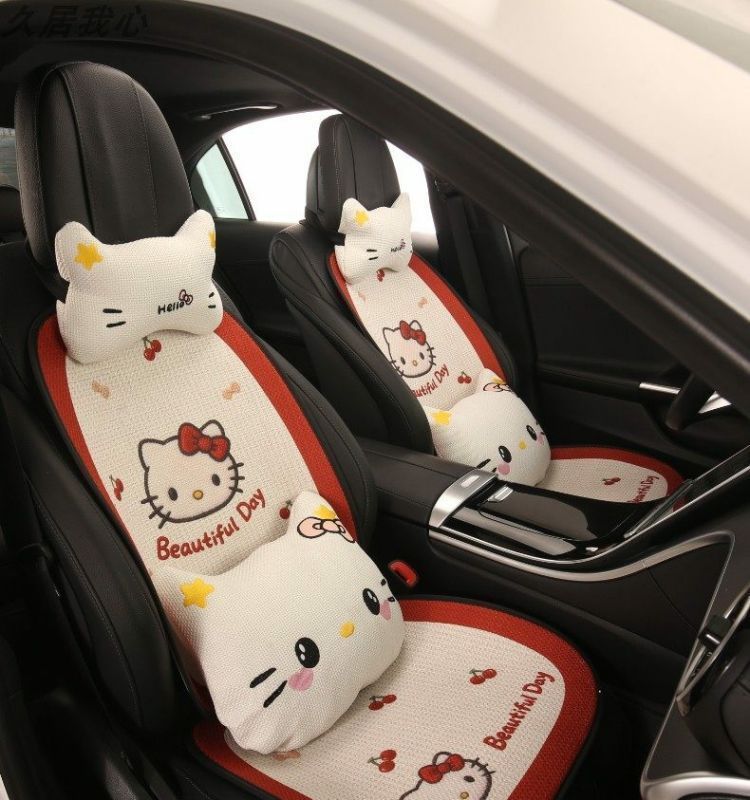 Car Seat Cushion, Universal for All Seasons, Breathable Kt Cat Seat Cushion, New Half-Cover Seat Cover, Cute Cartoon Single-Piece Seat Cover