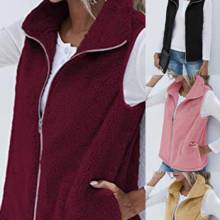 Women's Vest 2024 New Plush Collar Sleeveless Zipper Light Vest Comfortable Women's Jacket with Pocket