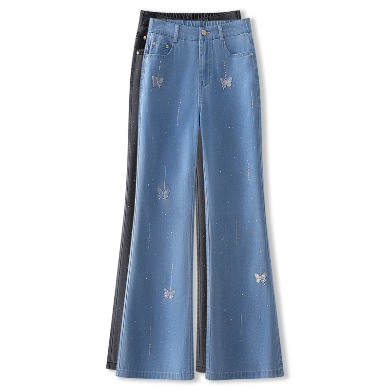 Tencel Denim Bowknot Rhinestone High-Waisted Slightly Stretchy Flared Pants Women's Jeans Long Pants Boutique Wholesale Summer Tencel Denim Bowknot Rhinestone High-Waisted Slightly Stretchy Flared Pants Women's Jeans Long Pants Boutique Wholesale Summer