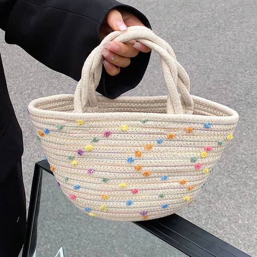 Straw bag  new fashion internet celebrity women's bag shoulder bag women's versatile ins portable vegetable basket bucket bag