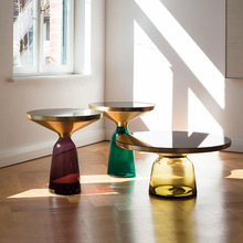 北欧圆形茶几组合设计师创意轻奢铃铛沙发边几透明玻璃小户型角几