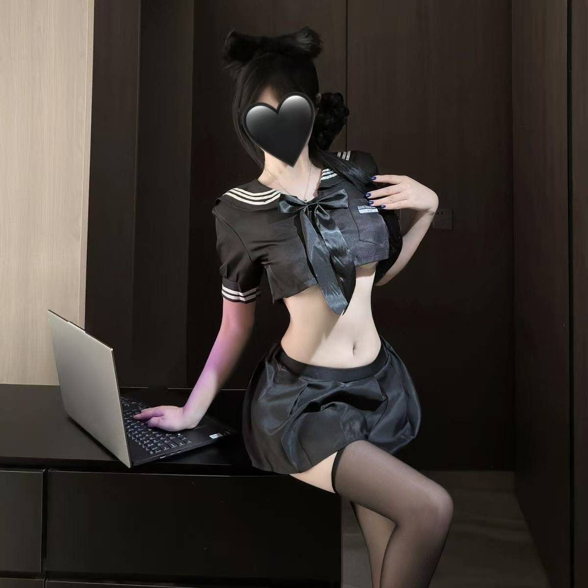 Sailor Student Roleplay Lingerie Set with Pleated Mini Skirt and Stockings — detail image 2