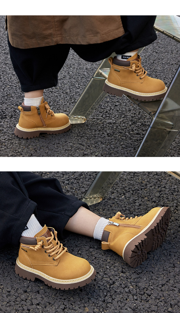 Children's British Style Yellow Martin Boots For Autumn Winter_voghion.com