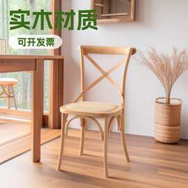 中古风实木餐椅婚庆背叉椅会议洽谈客厅酒店复古餐厅家用靠背椅子