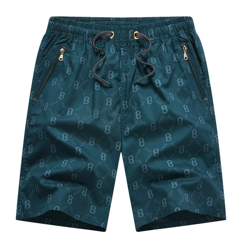 Men's Short Shorts  Summer Letter Print Casual Medium Pants Father Pure Cotton Loose Thin 5-Pocket Pants Elastic Waist