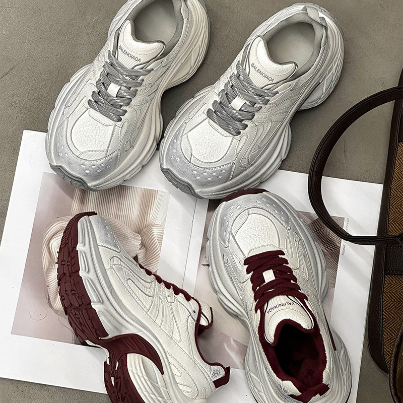 Genuine Leather Vintage Antiquated Dirty Torre Shoes Women's Foot Small Winter New fleece-lined Thick Bottom White Casual sneaker