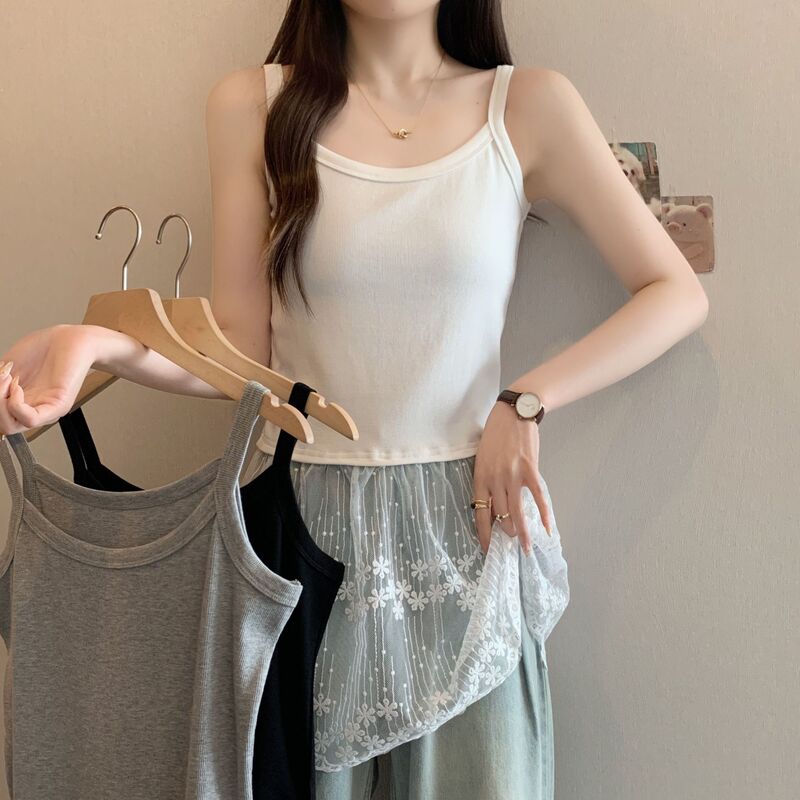 Plus Size Loose Casual Versatile 2025 Summer New Style Hem Splicing Lace Suspender Belt