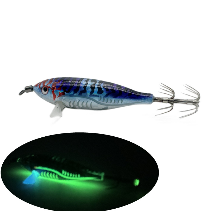 5,5G Camarón horizontal luminoso Egi camarón de madera camarón de vientre redondo cebo falso venta al por mayor gancho de explosión gancho de calamar camarón de madera cebo duro