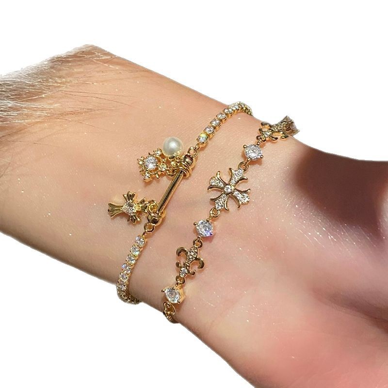 Pulsera ajustable con cruz de iris de circonita, pulsera de nicho de lujo ligero, de alta calidad, personalidad, joyería de temperamento versátil