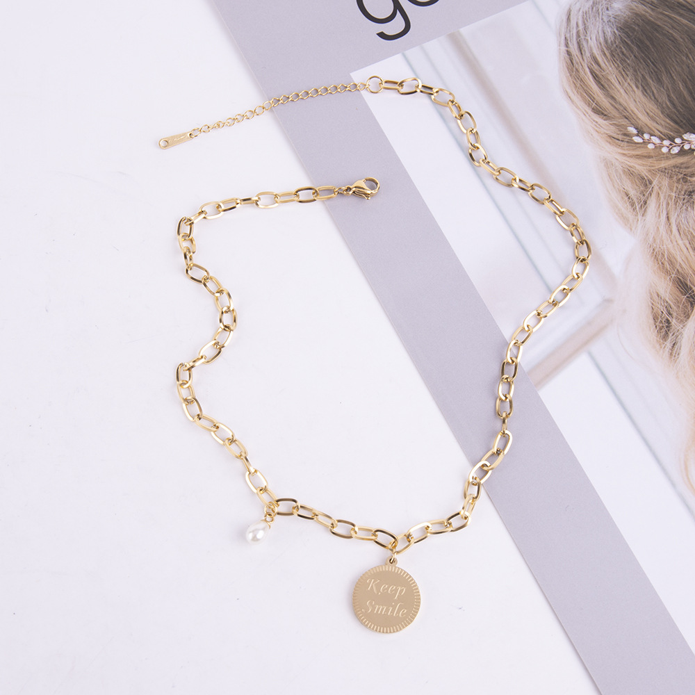 Pearl Pendant Chain Necklace In Stainless Steel For Women_voghion.com