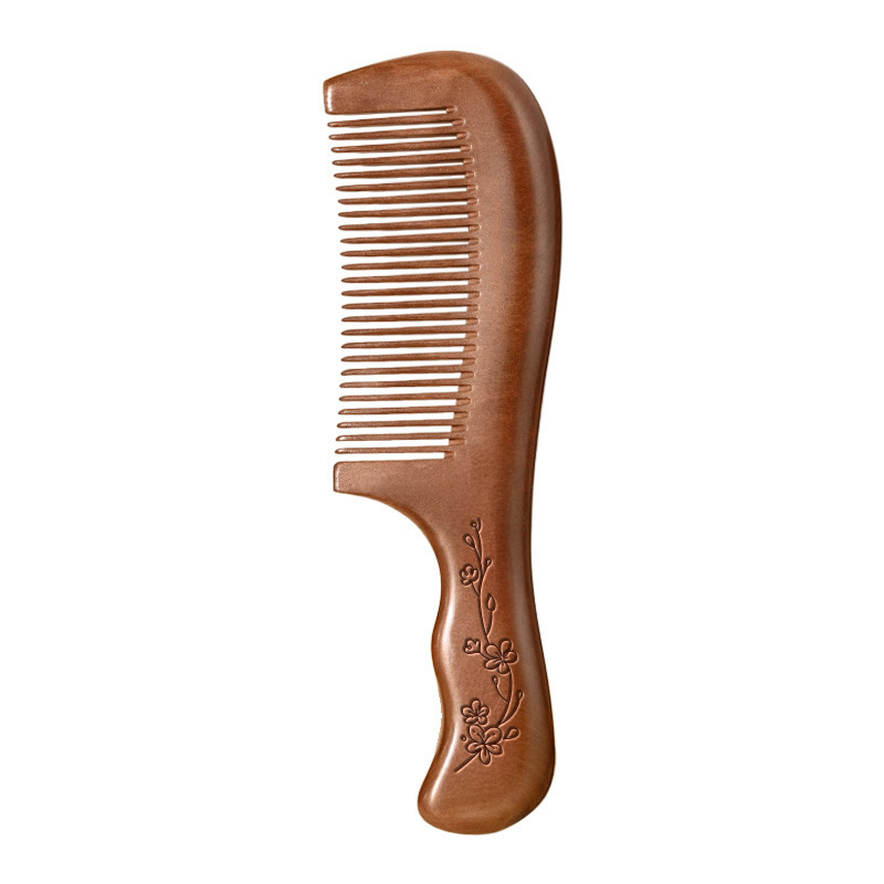 Niliya サンダルウッド オールドマテリアル ピーチウッド コーム ポータブル 小型 ポータブル ヘアコーム 女性用 本物の広歯と細歯の木製コーム|undefined
