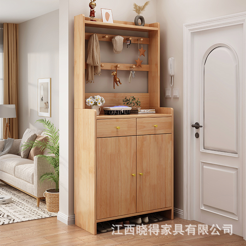 Solid Wood Shoe Cabinet, Entrance Integrated Entrance Cabinet, Household Door Large Capacity Wall Partition Cabinet, Multi-Functional Storage Cabinet