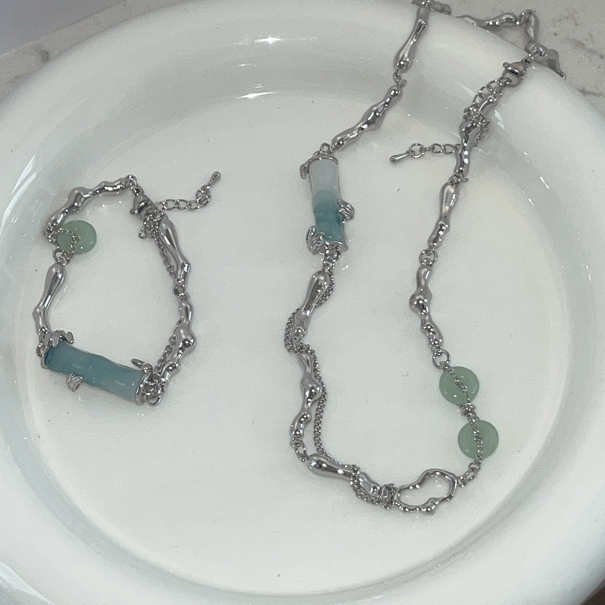 Chinoiserie Irregular Stainless Steel Plating Bracelets Necklace