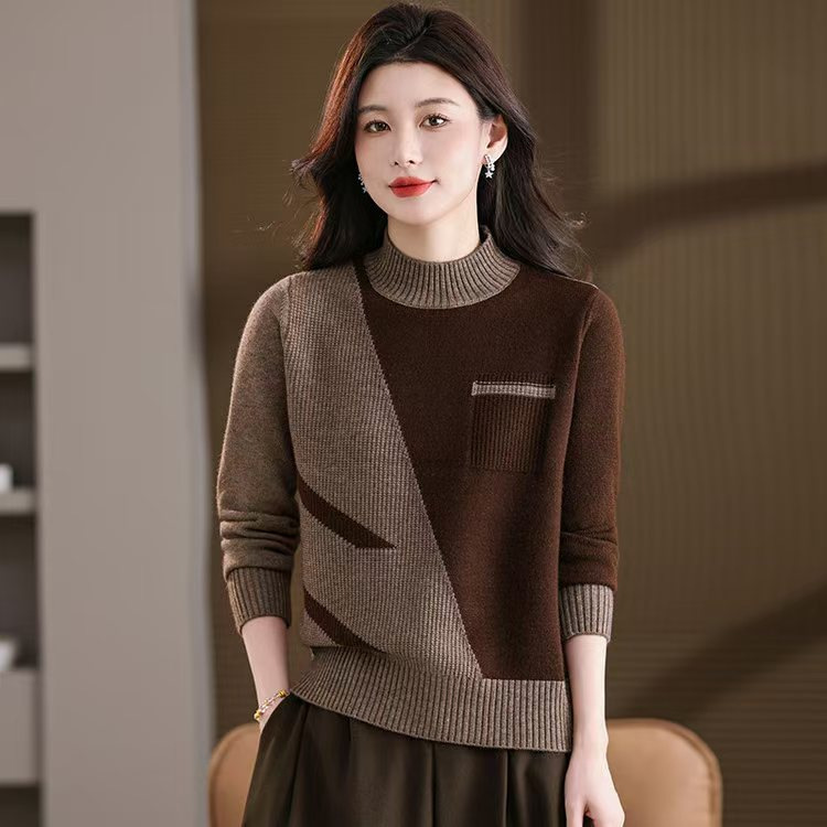 秋装时尚洋气大码针织衫女宽松遮肚子显瘦百搭秋冬半高领打底毛衣，女装针织衫/毛衣，妃慕昵服饰