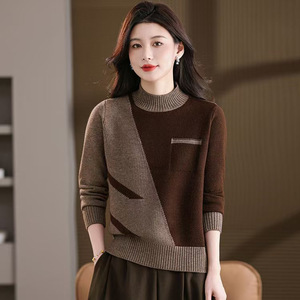 秋装时尚洋气大码针织衫女宽松遮肚子显瘦百搭秋冬半高领打底毛衣，女装针织衫/毛衣，妃慕昵服饰