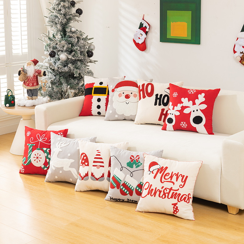 Christmas Towel Embroidered Pillow Cover Holiday Home Decoration Sofa Cushion Christmas Pillow Living Room Cushion Cover_voghion.com