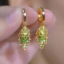 轻奢风日韩高级感水钻叶子女耳扣耳环时尚气质耳饰网红爆款耳坠