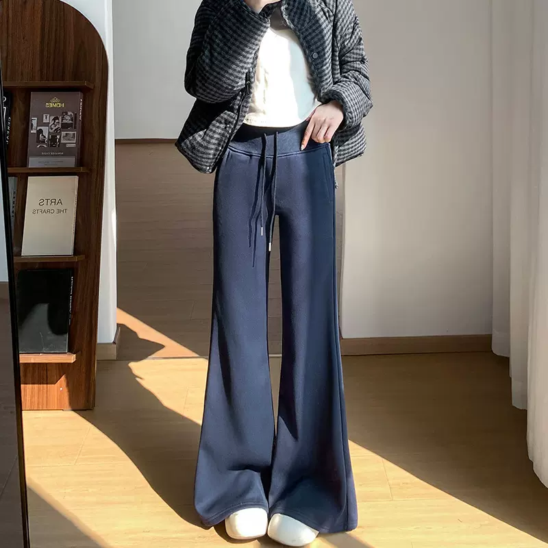 美式马蹄喇叭裤女秋冬高腰显瘦修身垂感微喇卫裤窄版加绒运动裤子