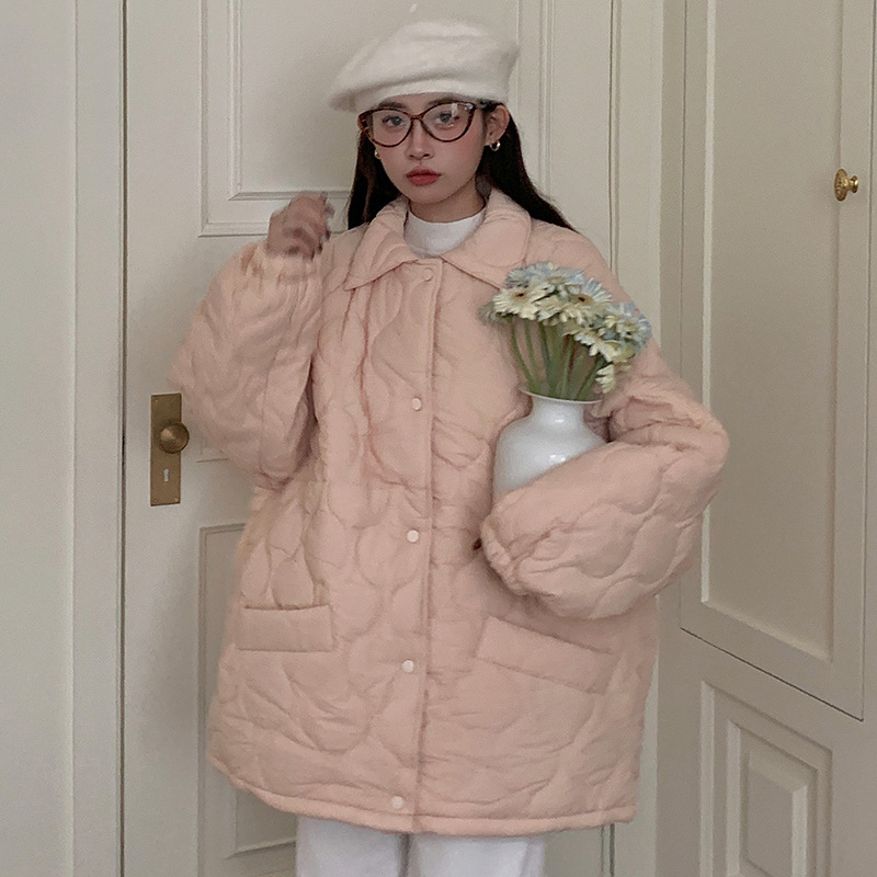 多巴胺彩色菱格棉服女新款复古外套面包服宽松内底羊羔毛韩版棉衣|undefined